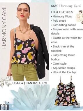 Cabi Harmony Floral Cami - Black with Pink & Yellow Print